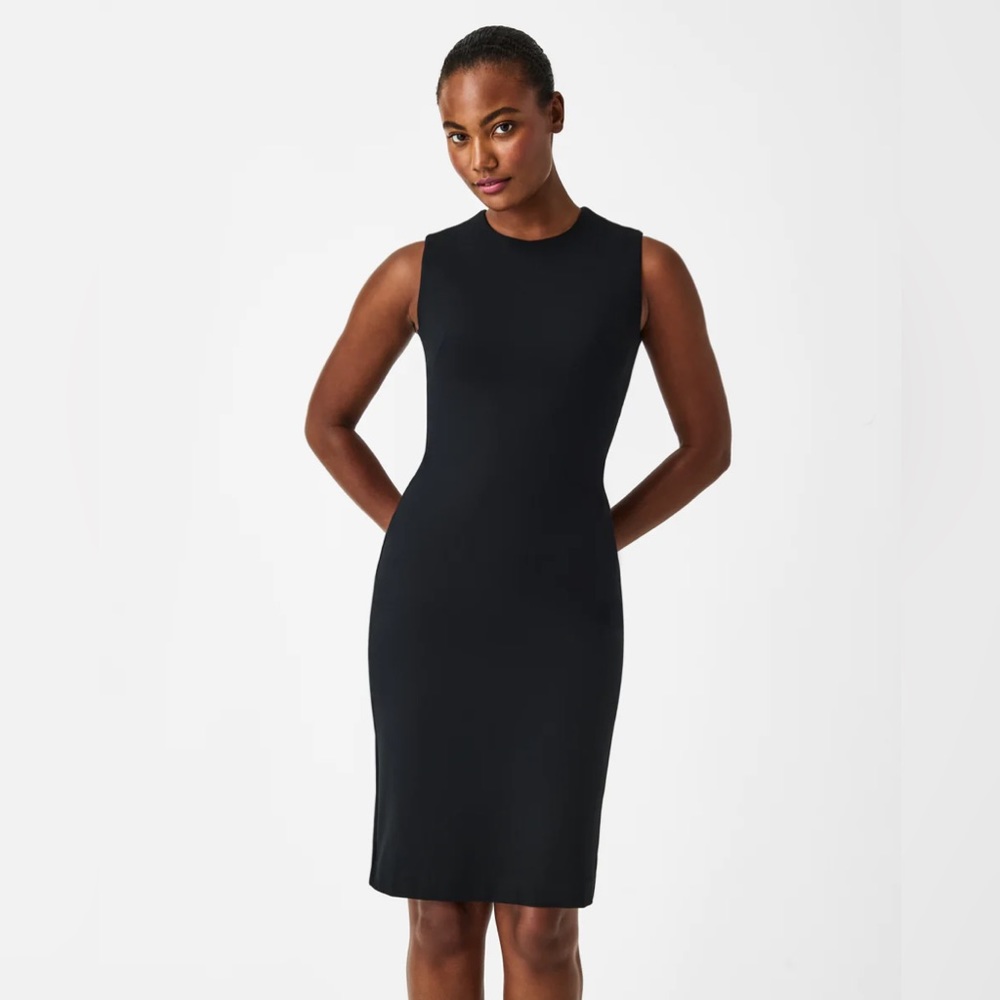 SPANX Black Sleeveless Midi Sheath Dress